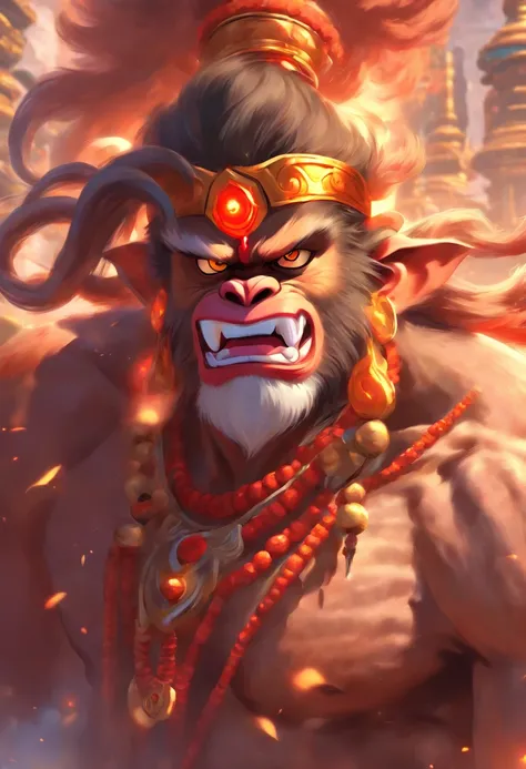 (((Hanuman))) best quality, ultra-high resolution, 4K detailed CG, masterpiece,Hindu God, Hindu mythology, ((Monkey God)), Hindu image, aesthetic, screen-centric