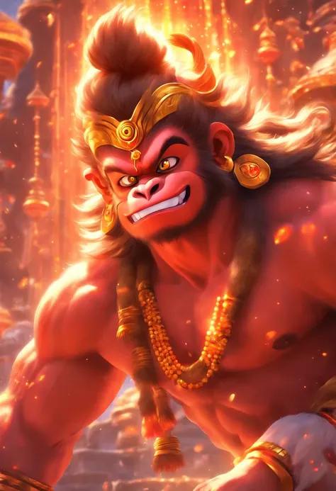 (((Hanuman))) best quality, ultra-high resolution, 4K detailed CG, masterpiece,Hindu God, Hindu mythology, ((Monkey God)), Hindu image, aesthetic, screen-centric