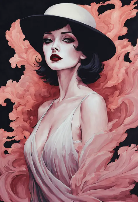 chiaroscuro technique on sensual illustration of an elegant woman, vintage horror, eerie, matte painting, by Hannah Dale, by Harumi Hironaka, extremely soft colors, vibrant, highly detailed, digital artwork, high contrast, dramatic, refined, tonal,