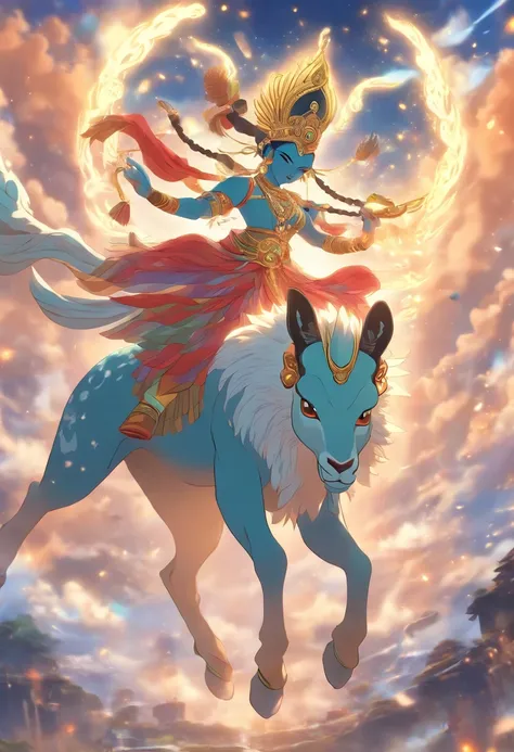 (((Vayu))) best quality, ultra-high resolution, 4K detailed CG, masterpiece, Hindu God, wind, Hindu mythology, ((Riding on an antelope)), Hindu image, aesthetic, screen-centric, full body