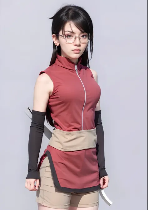 a girl in a red shirt and glasses, from naruto, kunoichi, sakura haruno, sakura haruno in slug sage mode, akatsuki akira, hinata...