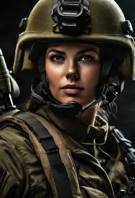 best quality,ultra-detailed,realistic:1.37,female soldiers,combat uniforms,tactical gear,protective helmets,assault rifles,strong and confident,stern expressions,dynamic poses,intense action,military backdrop,HDR,vivid colors,professional