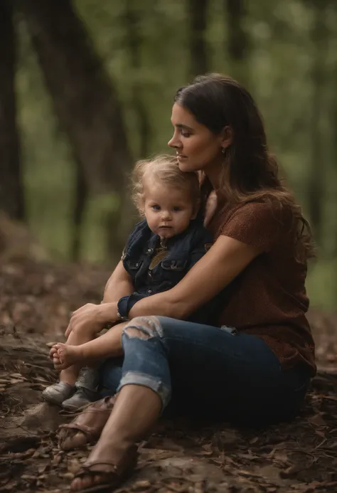 (melhor qualidade,Altas:1.2),(Realistic:1.37),Rosto detalhado, foto fotorrealista, em uma cidade movimentada, a mother (O rosto de Nina Dobrev) and her energetic four-year-old son (cabelos loiros e olhos brilhantes) tecer pelas ruas, their hands clenched t...