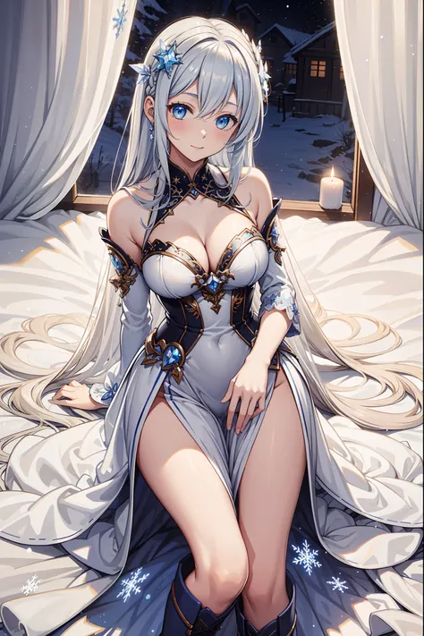 saints，seductiv，having fun，being in love，(western magic white dress)，silber hair，eblue eyes，suitable transparent clothing，decora...