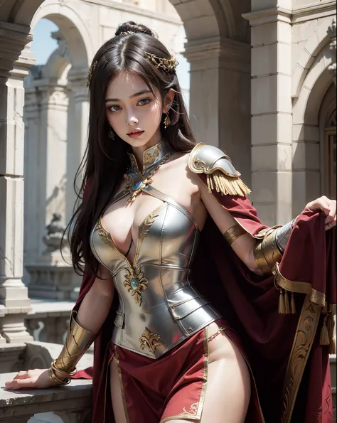 Beautiful woman in insanely intricate Roman legionnaire Outfit