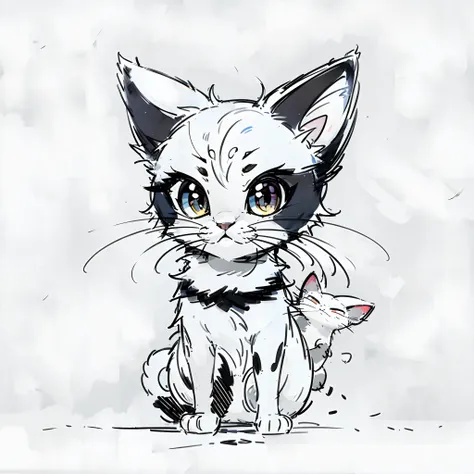 Siamese cat cartoon avatar、Black and white line drawing、، simple、adolable