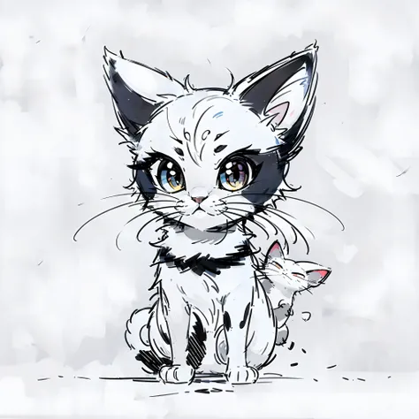 Siamese cat cartoon avatar、Black and white line drawing、، simple、adolable