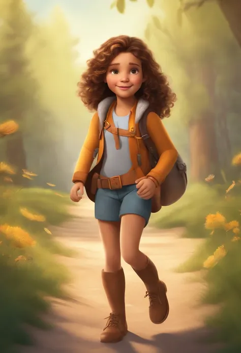 (best quality,realistic), 1girl,girl:1.1, 7-year-old,curly,brown hair,long hair,wavy hair,[white background],cartoon style,Leo the Explorer inspired,vibrant colors