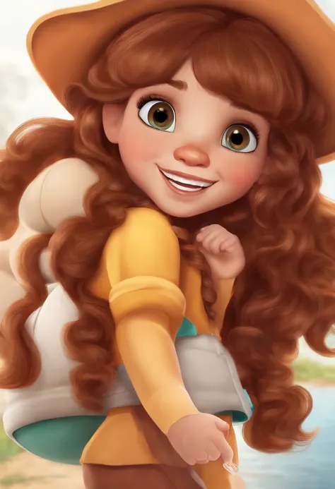 (best quality,realistic), 1girl,girl:1.1, 7-year-old,curly,brown hair,long hair,wavy hair,[white background],cartoon style,Leo the Explorer inspired,vibrant colors