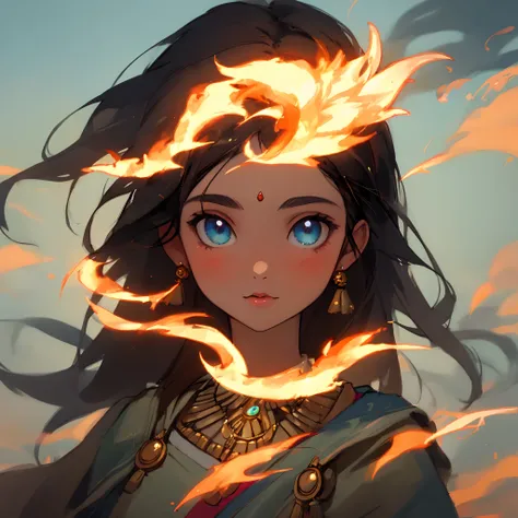 Indian girl portrait with phoenix