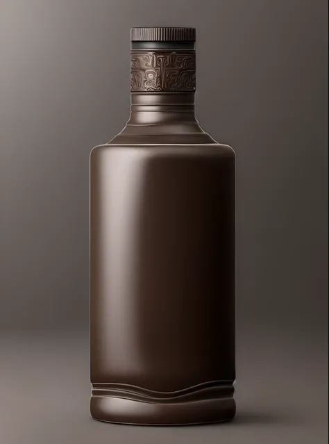 8K，fotografia do produto，Dark brown ceramic bottle，Ceramic texture，Smooth surface，rich details​，Pure white background