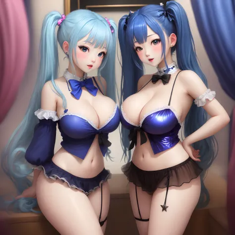 Blue Hair Twin Tails Big Tits Angel Idol Sparkle