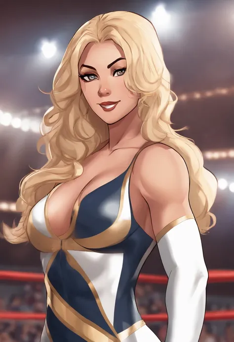 curvy midsection, solo, 1 girl, female wrestler, ultra toned arms, smile, ), (detailed titration screen, upper body only, anime style: 1.8, anime drawing, ultra detailed face, ultra detailed body, 4k, Sumergai Lee Noriega, (standing), best quality, anime s...