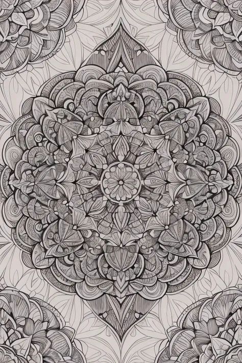 Highly detailed lineart for advanced coloring books, Featuring the main theme of "Adult Coloring Book," The sub-themes are "mandalas," And "with floral pattern" As an extra. The artwork is、You need to focus on intricate and delicate black lines, leave enou...