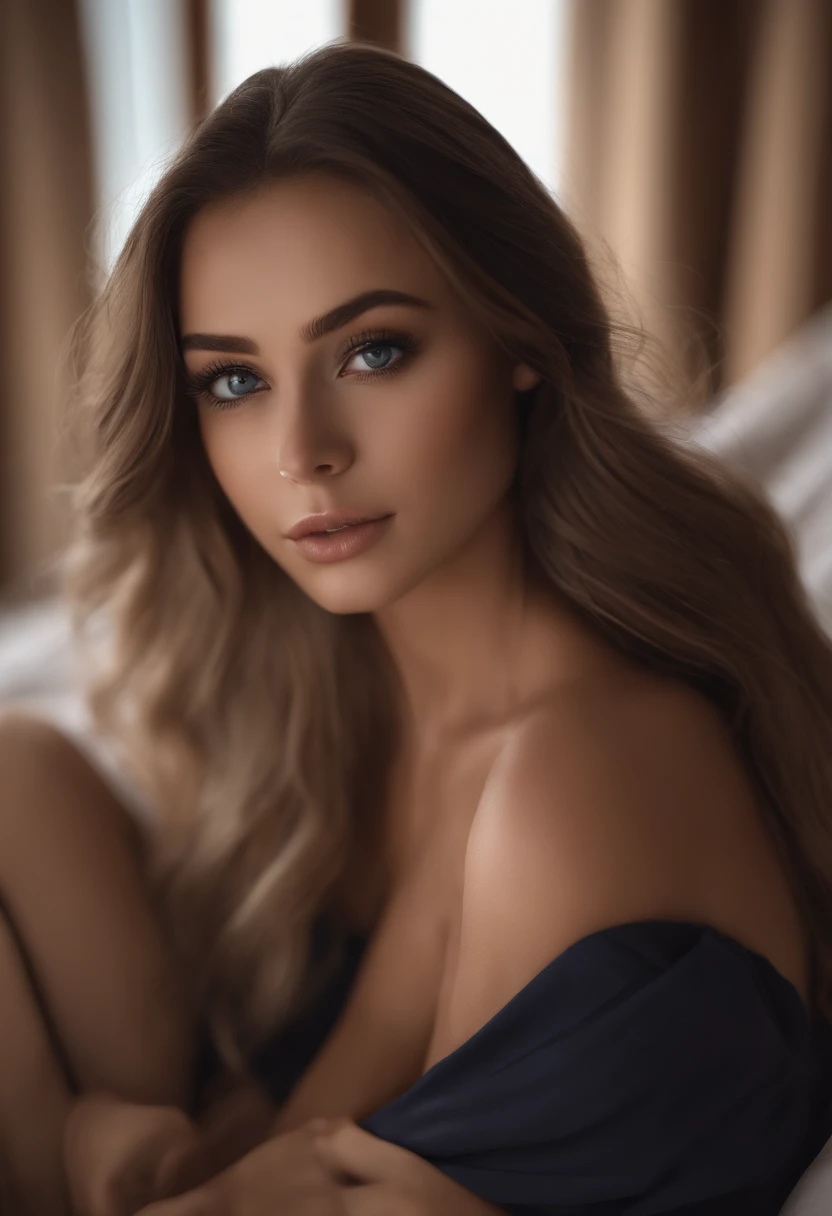 arafed woman fully , sexy girl with blue eyes, ultra realistic, meticulously detailed, portrait sophie mudd, brown hair and large eyes, selfie of a young woman, dubai eyes, violet myers, without makeup, natural makeup, looking directly at the camera, subtl...