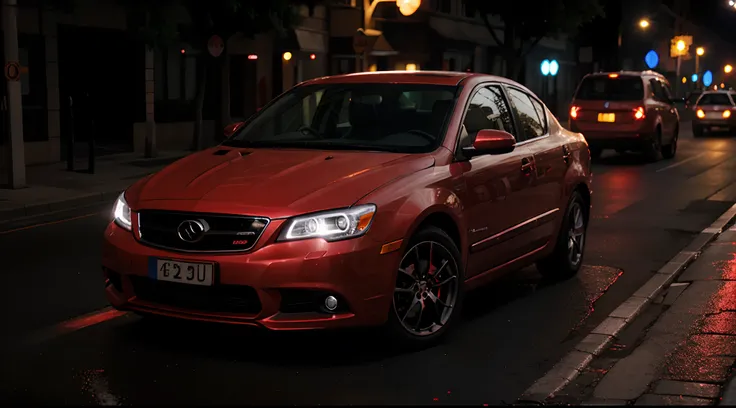 a car in night with glowing red lights