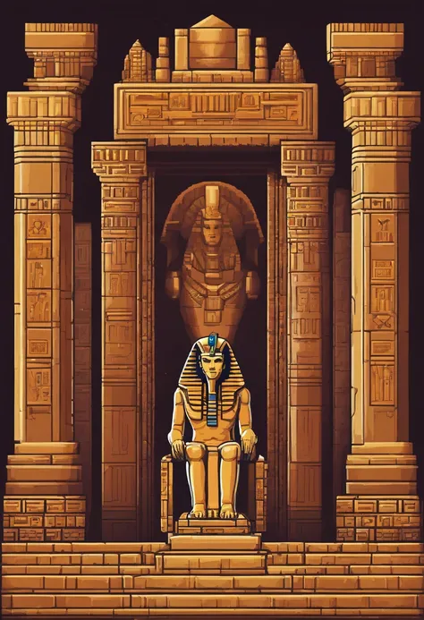 a cartoon egyptian temple with a statue of anubis and other statues, egyptian mummy king, egyptian setting, in an ancient tomb, ancient interior tent background, ancient persian temple dungeon, egyptian environment, egyptian atmosphere, the egyptian god, e...