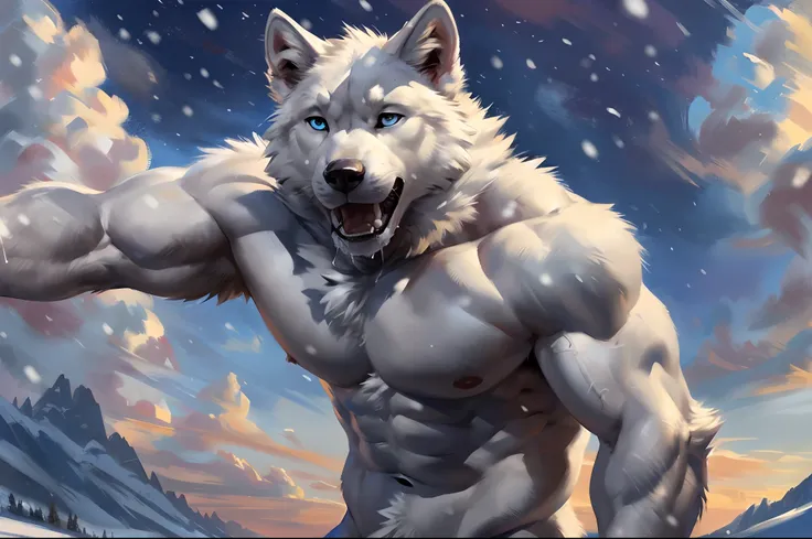 muscular feral:1.2 thin white wolf, posing for the camera. 4k, high resolution, best quality, perfect colors, perfect shadows, perfect lighting, posted on e621, furry body, feral white wolf, quadruped:1 white wolf, solo, male, adult, slim, (skinny:2 build:...