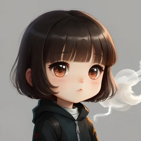 Chibi Chara　Turned to the side　cigarettes　Eyes are hidden by bangs　Carrying a sniper rifle