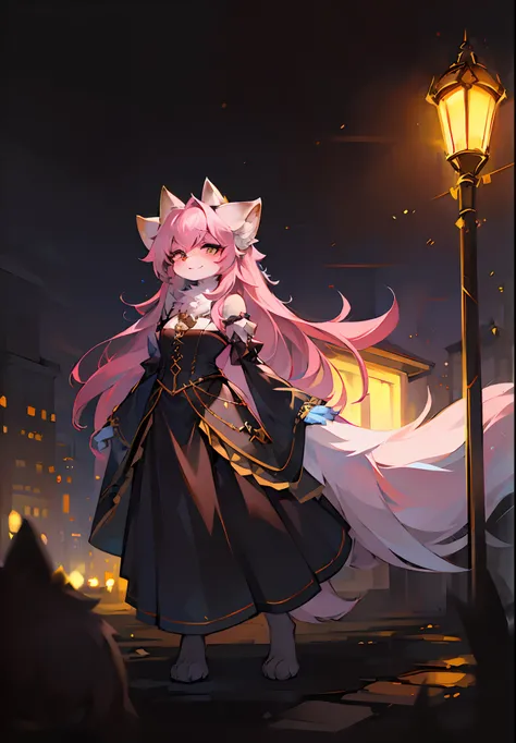 (ambiente dark:0.8),Masterpiece,High quality,abstract res,Digital painting(artwork of a),,(anthro,Fluffy fur,Character focus:1.1),anthro female cat,long whitr hair,absurderes, shaggy，Furry female，canid，Full Body Furry，Large fluffy tail，Flowing hair，anthr,(...