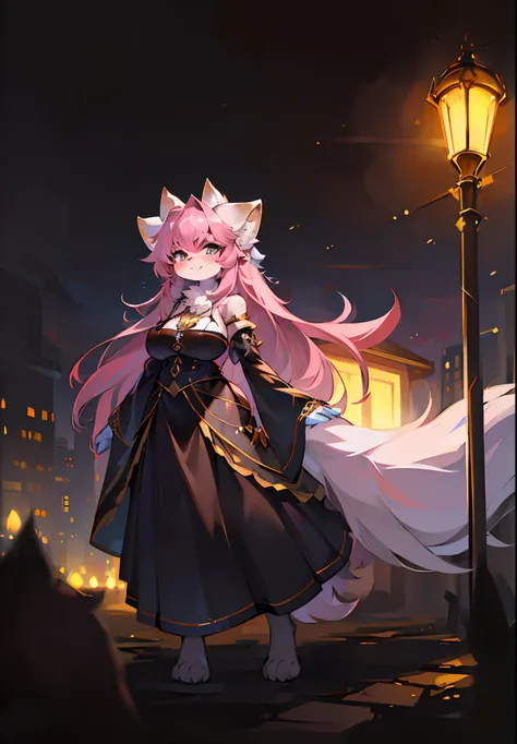 (ambiente dark:0.8),Masterpiece,High quality,abstract res,Digital painting(artwork of a),,(anthro,Fluffy fur,Character focus:1.1),anthro female cat,long whitr hair,absurderes, shaggy，Furry female，canid，Full Body Furry，Large fluffy tail，Flowing hair，anthr,(...