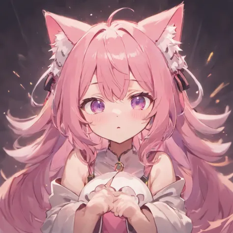 Cat ears Pink hair Chibi character embarrassed expression