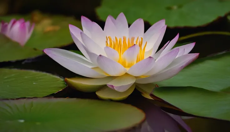 (tmasterpiece，Authentic Photos，Concise structure：1.5），the night，Moonlight in the lotus pond，White Full Moon，Beautiful artistic concept、There is a white flower that is sitting on a rock, Flor reflectante, Paul Barson, foto muy bonita, inspirado por Igor Zen...