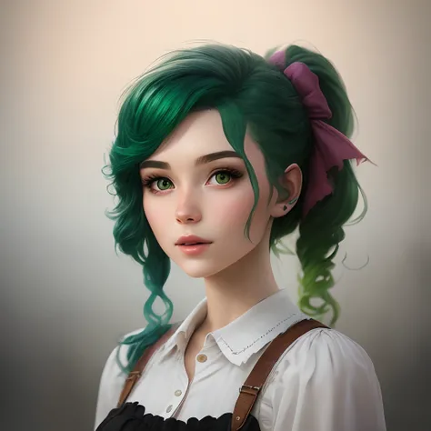 hyper realistic human green hair alternative girl