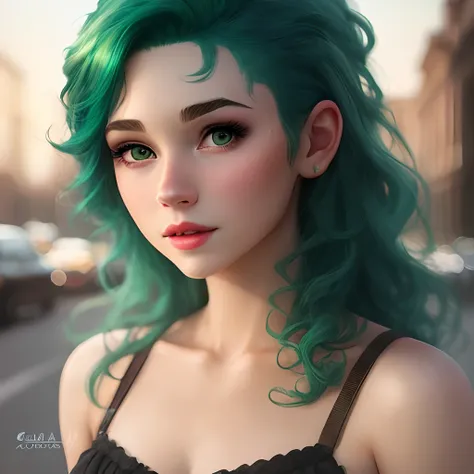 hyper realistic human green hair alternative girl