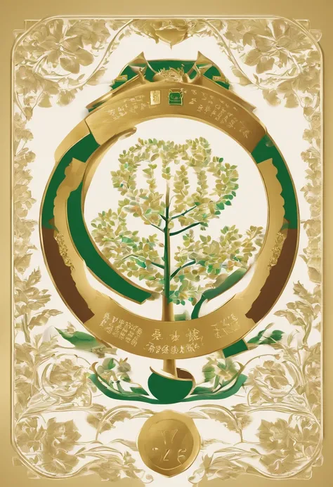 Generate the class emblem according to the following design：The central part of the circular class emblem is designed as the main building of Hangzhou Xiaoshan Yiqiao Experimental School，Surrounded by green foliage，Symbolizes the continuous development of ...