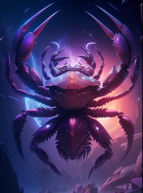 There is a large crab in the middle of the space,  amazing space creature 4 k, lolth, epic fantasy sci fi illustration, cosmic horror concept art, Purple crab on purple background and purple background, 3 d render stylized, 3 d rendered in octane, 3d rende...