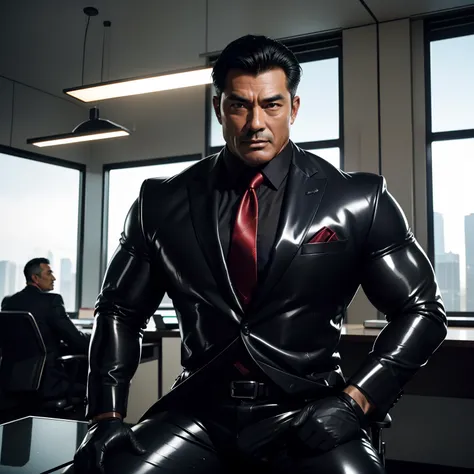 50 years old,daddy,shiny suit ,Dad sat on a chair,k hd,in the office,big muscle, gay ,black hair,asia face,masculine,strong man,the boss is,handsome,sex,leather gloves,lecherous dad,look straight ahead,dad is handsome,dad is a men,dad is sex dad