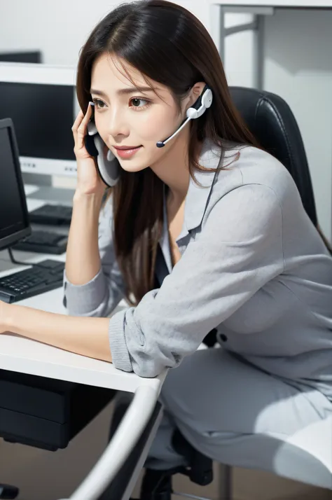 1 woman, help desk, call center, headset