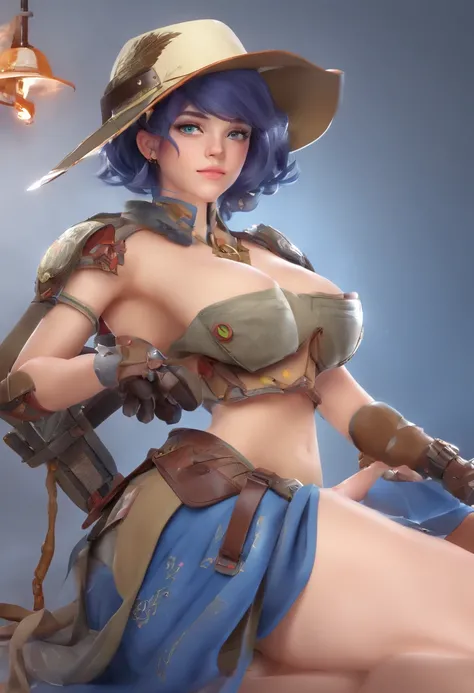 masterpiece, day, game_cg, very short hair, blue eyes, breasts out, bare legs, no legwear, uncensored, undressing, naughty_face, , testicles, orc, male, half-closed eyes, bare_legs, hat, bandaid, cum, fat，nsfw