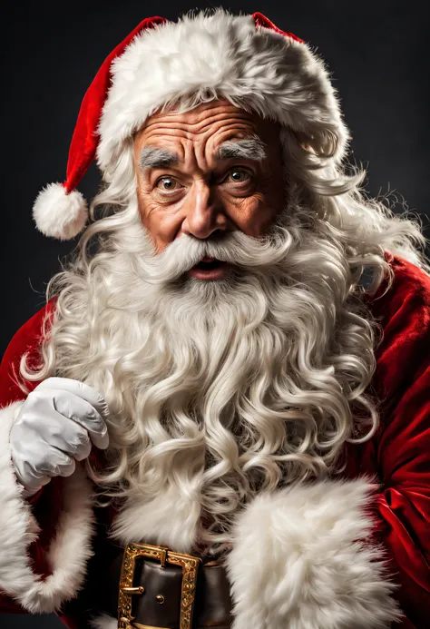 Hyper-detailed photograph of a captivating full-length portrait of Santa Claus, wise and experienced, rough expression telling stories of countless journeys (facing viewer: 1.2), (sharp focus, hyper-detailed, highly complex: 1.20), (natural lighting: 1.2),...