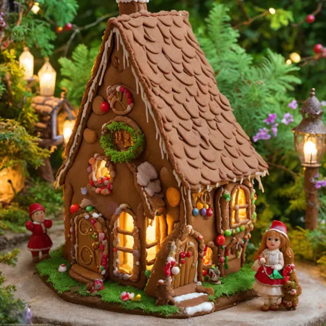 gingerbread house, candy, Hansel and Gretel, witch, enchanted, magical, whimsical, (masterpiece:1.1) (best quality) (detailed) (intricate) (8k) (HDR) (cinematic lighting) (sharp focus:1.1)