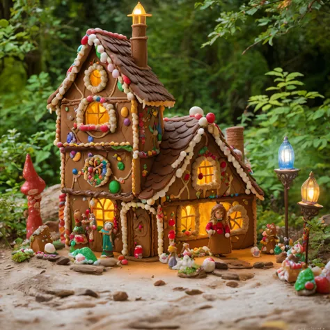 gingerbread house, candy, Hansel and Gretel, witch, enchanted, magical, whimsical, (masterpiece:1.1) (best quality) (detailed) (intricate) (8k) (HDR) (cinematic lighting) (sharp focus:1.1)