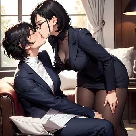 kiss,lesbian kiss,mature woman,ceo and secretary,ceo is sitting, dominant secretary,too many women, everyone kissing, sexy outfi...