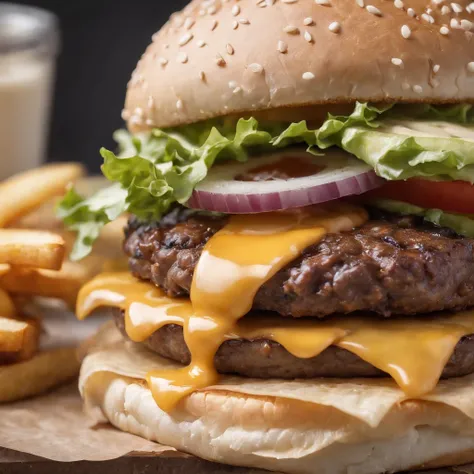 A burger falling in pieces juicy, tasty, hot, promotional photo, intricate details, hdr, cinematic, adobe lightroom, highly detailed