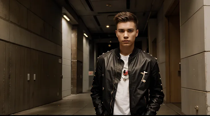 Young man name urban legend with short spiky hair standing