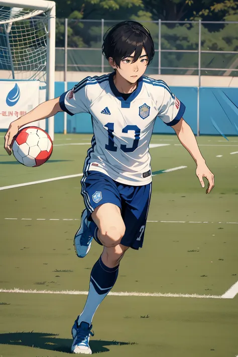 some handsome Korean boy playing football