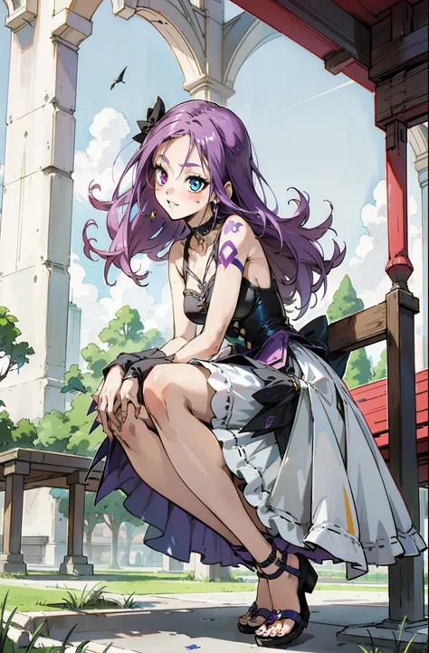 Colorful, Up-close, purple color  hair, Ultra-realistic hair quality, Vibrant colors, Young Girl, 14years old girl, Beautiful long hair, Shiny hair, detailed hairs, Hair Ribbon, Single-sided up, Reo Mikage, Blue Lock, no sleeves, Sleeveless, Open shoulders...