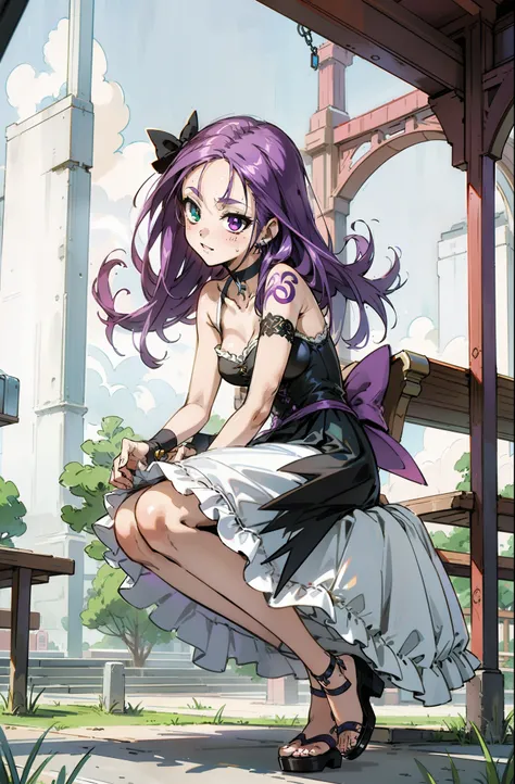 Colorful, Up-close, purple color  hair, Ultra-realistic hair quality, Vibrant colors, Young Girl, 14years old girl, Beautiful long hair, Shiny hair, detailed hairs, Hair Ribbon, Single-sided up, Reo Mikage, Blue Lock, no sleeves, Sleeveless, Open shoulders...