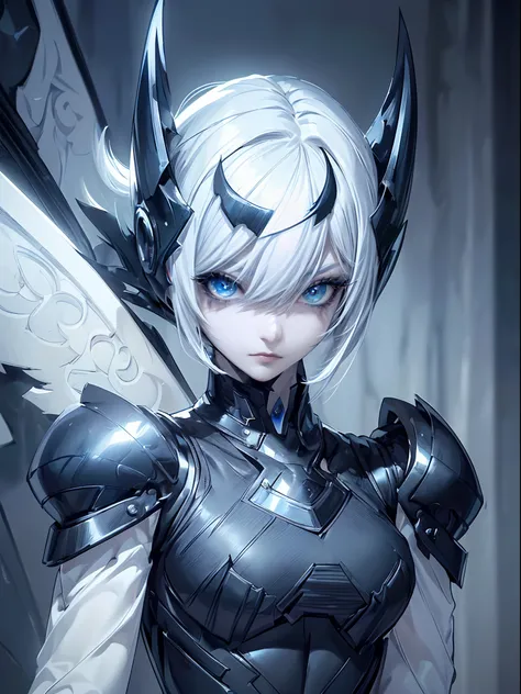 ((4K works))、​masterpiece、(top-quality)、1 beutiful girl、Slim body、tall、((Black charming villain style))、(Detailed beautiful eyes)、Daytime city、((In the task))、((Face similar to Carly Rae Jepsen))、((Short-haired white hair))、((Smaller face))、((Neutral face)...