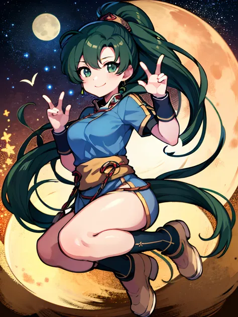 (lyn from fe)(smiling) (full body) (high quality)(a large moon and stars in the background)