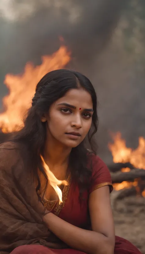 Indian girl ,fire, dead bodies, a lot of flames, clothing on fire, burning, tortured,1600s