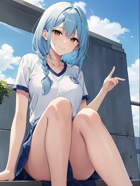 masterpiece:1.2, best quality, ((ultra detailed)), high resolution, 2d, anime style , photo, photography, detailed background, ((medium hair,light blue hair, asymmetrical hair , side braid,medium breasts))

BREAK
solo,(droopy eyes:1.3),thirty years old, (s...