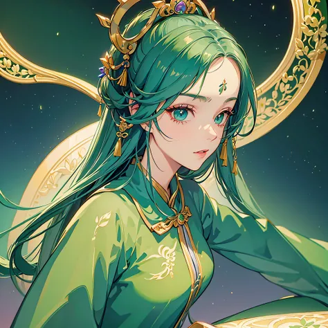 masterpiece,best quality,1girl,solo,jade,princess,dragon,green,royal,noble,mature