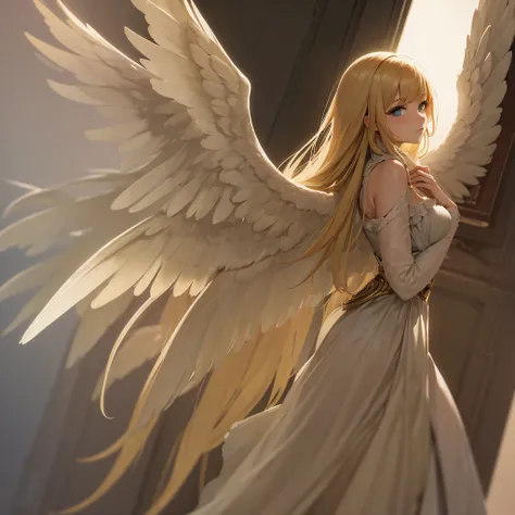 masterpiece,best quality,1girl,solo,angel,wings,holy,mature,powerful,god,blonde hair,royal