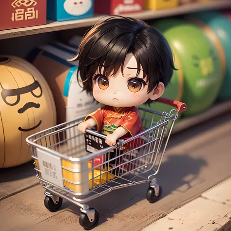 ​masterpiece、top-quality、ultra-detailliert、(Chibi Chara Ancient Chinese Boy:1.2)、Sit in shopping cart、Baldwin Street。